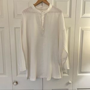 FLAX 100% linen off white collarless tunic blouse long sleeves large